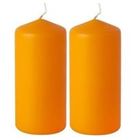 2x Stompkaarsen oranje 15 cm Oranje