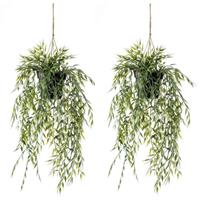 Shoppartners 2x Groene bamboe kunstplanten 50 cm in hangende pot Groen