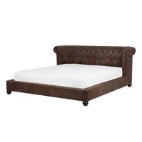 Beliani Gestoffeerd bed bruin leren look met lattenbodem 180 x 200 cm CAVAILLON