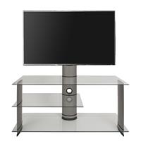 VCM TV-Rack Lowboard Konsole Fernsehtisch TV Möbel Bank Glastisch Tisch Subwoofer, silbernes aluminium / klarglas