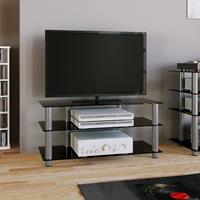 Hioshop Netasa TV-meubels met 3 glazen legplanken, Zilverkleurig, zwart glas.