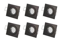 ledline Inbouwspot, MR11 (35 mm), Vierkant, Aluminium, Waterdicht IP44, Mat Zwart, 6-Pack