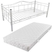 vidaXL Bed met matras metaal wit 90x200 cm