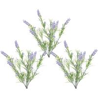 Shoppartners 3x Groene/lilapaarse Lavandula/lavendel kunstplanten 44 cm bosje Lila