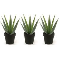 Bellatio 3x Kunstplanten aloe vera groen in zwarte pot 23 cm Groen