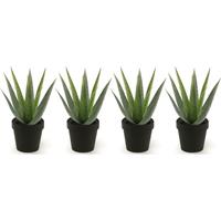 Bellatio 4x Kunstplanten aloe vera groen in zwarte pot 23 cm Groen