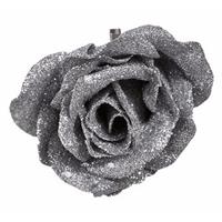 Bellatio Decoratie kunstbloem roos zilver 9 cm Zilver