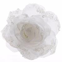 Decoratie kunstbloem roos bloem winter wit 14 cm Wit