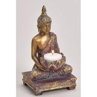 Goud boeddha beeldje met waxine/theelicht houder 18 cm Goudkleurig