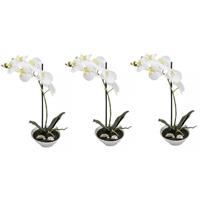 3x Kunstplant witte orchidee/Phalaenopsis in pot 38 cm Multi