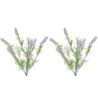 Shoppartners 2x Groene/lilapaarse Lavandula/lavendel kunstplant 44 cm bosje Lila