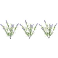 Shoppartners 3x Groene/lilapaarse Lavandula/lavendel kunstplant 44 cm bosje Lila