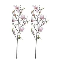 Shoppartners 2x Licht roze Magnolia/beverboom kunsttak kunstplant 80 cm Roze