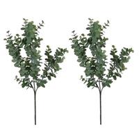 Shoppartners 2x Grijs/groene Eucalyptus kunsttak kunstplant 65 cm Groen