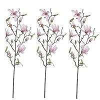Shoppartners 3x Licht roze Magnolia/beverboom kunsttak kunstplant 80 cm Roze