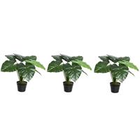 Shoppartners 3x Groene Colocasia/taro kunstplant 52 cm in zwarte pot Groen