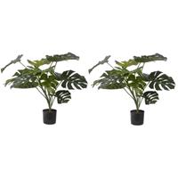 Bellatio 2x Groene Monstera kunstplanten 85 cm voor binnen Groen