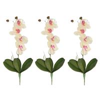 Bellatio 3x Wit/Roze Orchidee/Phalaenopsis kunstplanten 44 cm voor binnen Wit