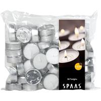 Candles by Spaas 50x Witte theelichtjes/waxinelichtjes 4,5 branduren in zak Wit