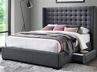 Kauf-unique Bett mit Kopfteil und Stauraum Stoff LEONCE - 160x200cm - Grau
