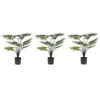 Shoppartners 3x Groene Philodendron kunstplant 60 cm in zwarte pot Groen