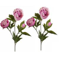 2x Kunstbloem pioenrozen kunsttakken 70 cm roze Roze
