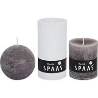 Candles by Spaas 3x Witte/taupe rustieke stompkaarsen en bolkaars set Multi
