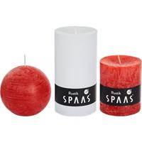 Candles by Spaas 3x Witte/rode rustieke stompkaarsen en bolkaars set Multi