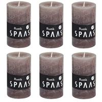 Candles by Spaas 6x Taupe rustieke cilinderkaarsen/stompkaarsen 5x8 cm Bruin