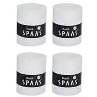 Candles by Spaas 4x Witte rustieke cilinderkaarsen/stompkaarsen 7 x 8 cm Wit
