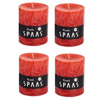 Candles by Spaas 4x Rode rustieke cilinderkaarsen/stompkaarsen 7 x 8 cm Rood