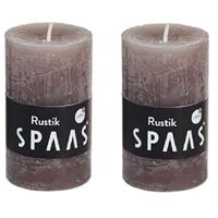 Candles by Spaas 2x Taupe rustieke cilinderkaarsen/stompkaarsen 5x8 cm Bruin