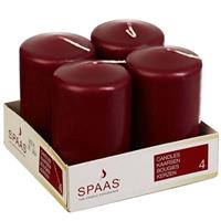 Candles by Spaas 4x Bordeaux rode cilinderkaars/stompkaars 5 x 8 cm 12 branduren Rood