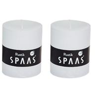 Candles by Spaas 2x Witte rustieke cilinderkaarsen/stompkaarsen 7 x 8 cm Wit