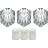 Candles by Spaas 3x Transparante kaarsenhouders met kaars en 3x navullingen Transparant