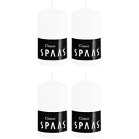 Candles by Spaas 4x Witte cilinderkaarsen/stompkaarsen 6 x 10 cm 25 branduren Wit