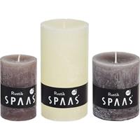 Candles by Spaas 3x Ivoorwitte/taupe rustieke cilinderkaarsen/stompkaarsen set Multi