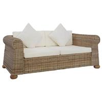 vidaXL 2-Sitzer-Sofa mit Auflagen Natur Rattan Braun