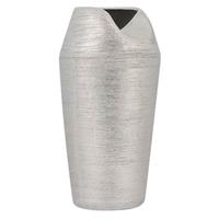 beliani Vase mit breiter Öffnung Steinzeug silber 33 cm hoch schlank rund modern Apamea - Silber