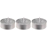 3x Zilveren glitter waxinelichtjes/theelichtjes 6 cm Zilver