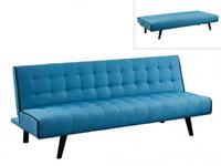 Kauf-Unique Klappsofa 3-Sitzer Stoff BAYOU - Blau mit schwarzer Ziernaht