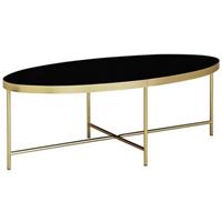 WOHNLING Couchtisch Glas Schwarz - Oval 110x56 cm Metallgestell Großer Wohnzimmertisch Lounge Tisch Glastisch gold