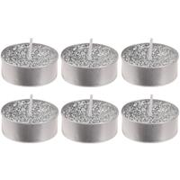 Bellatio 6x Zilveren glitter waxinelichtjes/theelichtjes 6 cm Zilver