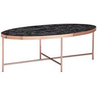 WOHNLING Couchtisch Marmor Optik Schwarz - Oval Tisch 110x56 cm Kupfer Metallgestell Großer Wohnzimmertisch schwarz