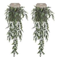 Bellatio 2x Kunstplanten groene Eucalyptus hangplant/takken 75 cm Groen