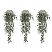 Bellatio 3x Kunstplanten groene Eucalyptus hangplant/takken 75 cm Groen