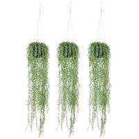 Shoppartners 3x Groene Senecio/erwtenplant kunstplanten 70 cm in hangende pot Groen