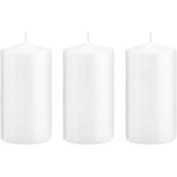Trend Candles 3x Witte cilinderkaarsen/stompkaarsen 8 x 15 cm 69 branduren Wit