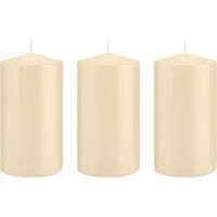 Trend Candles 3x Cremewitte cilinderkaarsen/stompkaarsen 8x15 cm 69 branduren Wit