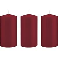 Trend Candles 3x Bordeauxrode cilinderkaarsen/stompkaarsen 8x15cm 69 branduren Rood
